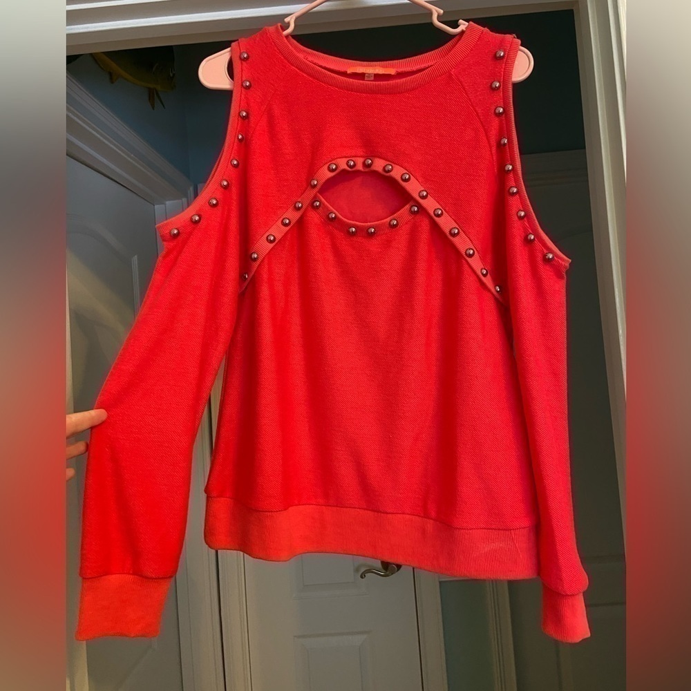 Lulumarie Studded Hot Pink Cutout Sweater